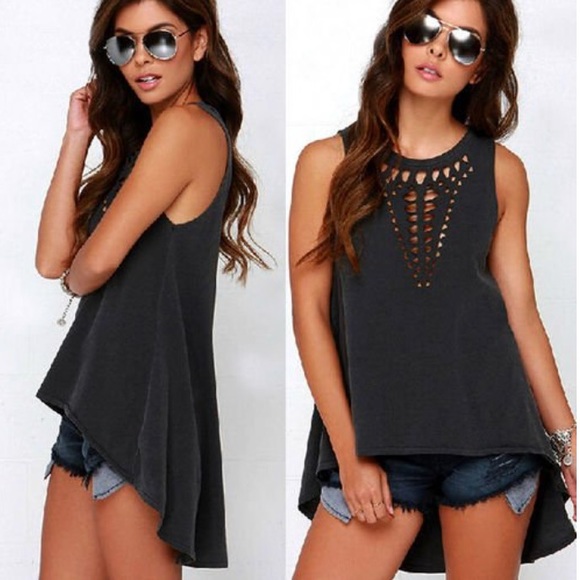 Tops - *HOLD* Cut Out Muscle Tee Tank Top Hi Lo Hem